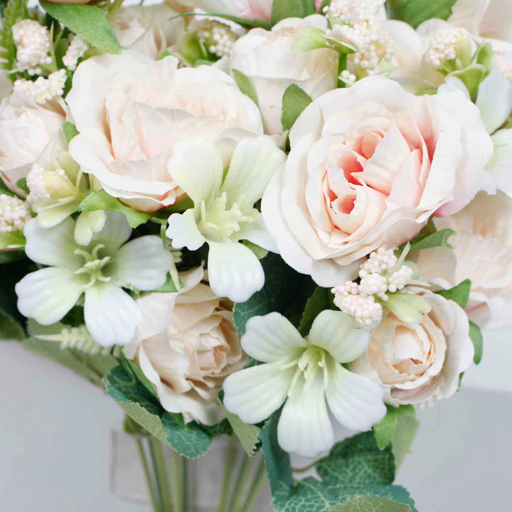 CLEARANCE Artificial Rose Small Flower Bouquet - Spray Style - Blush (5cm heads)