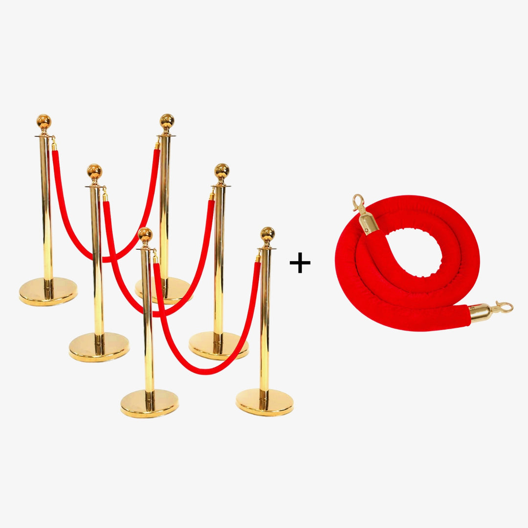 Bollards Gold Rope Gold Bollard & Velvet Red Rope Value Package (2 x 2m lengths) – Luna ...