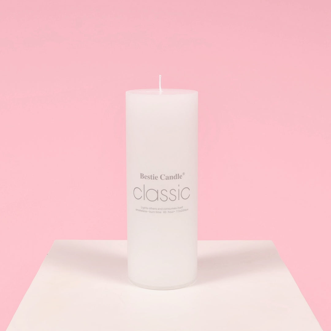 Wax Pillar Candle - White (7.5x20cm), with label