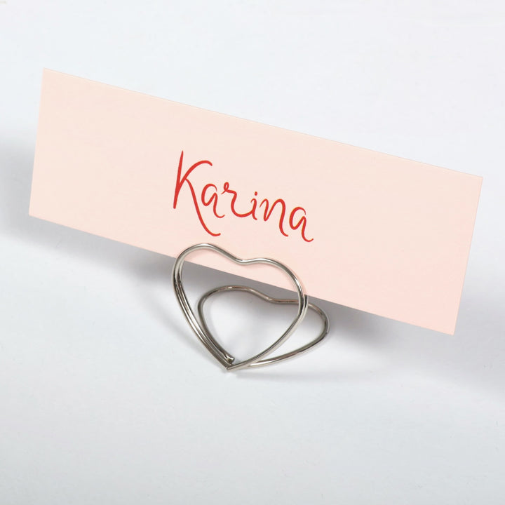 Metal Love Heart Place Card Holder - Silver