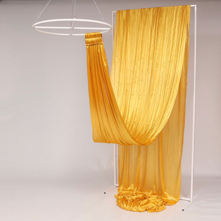 Ceiling Drape Ice Silk Satin - Gold (10m) with velcro end attached to celing ring