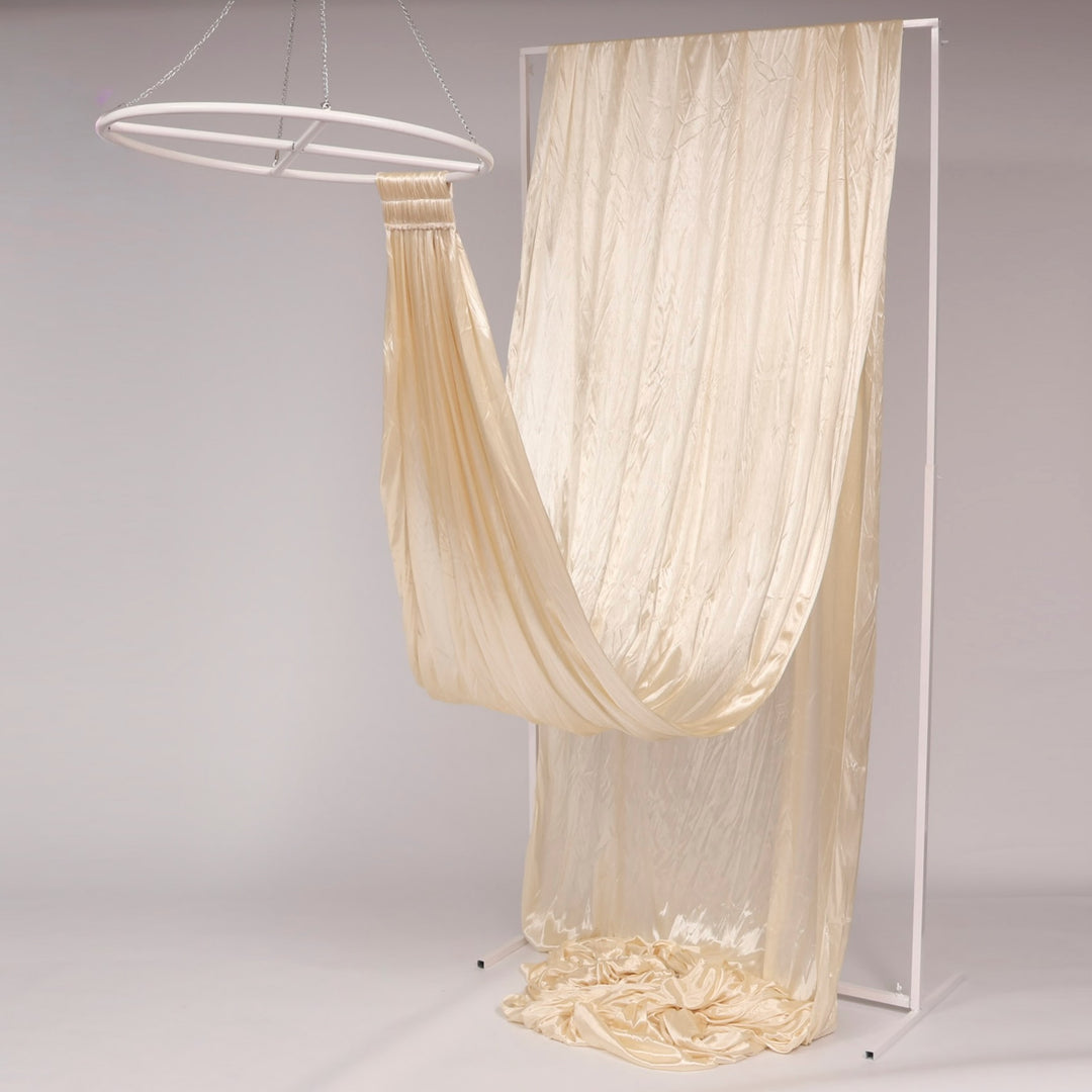 Ceiling Drape Ice Silk Satin - Ivory (10m) with velcro end attached to celing ring