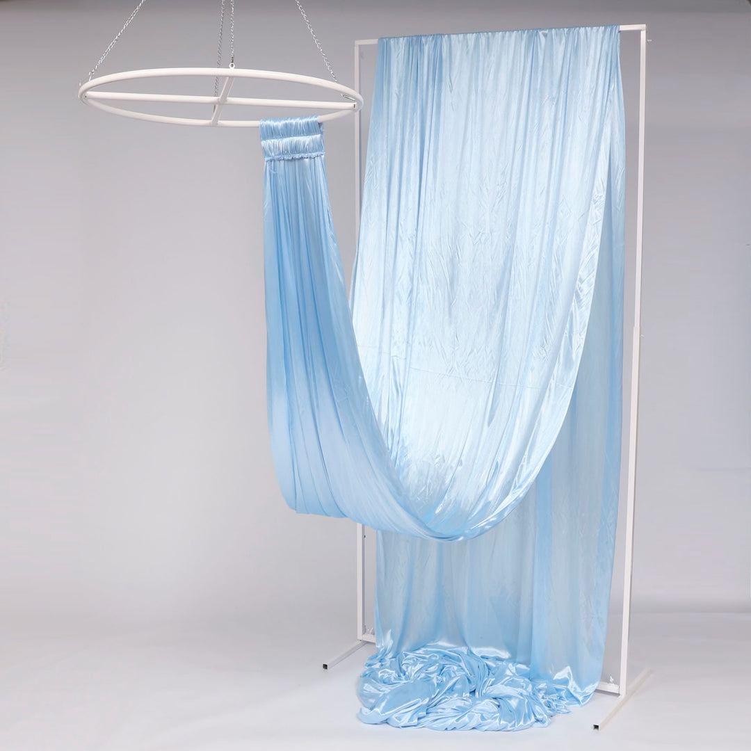 Ceiling Drape Ice Silk - Light Blue (10m) with velcro end attached to celing ring