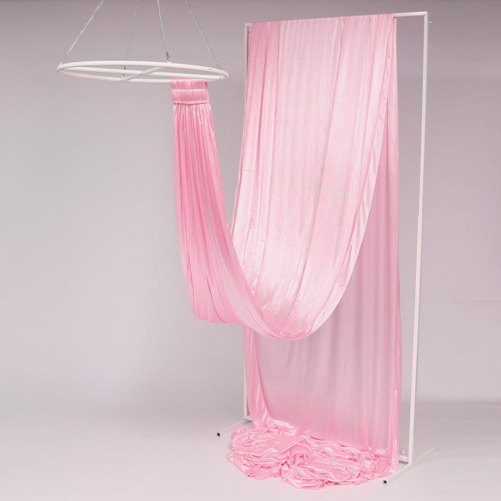 Ceiling Drape Ice Silk - Light Pink (10m) with velcro end attached to ceiling ring