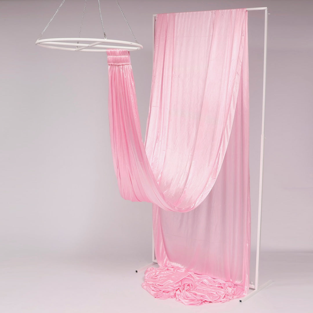 Ceiling Drape Ice Silk - Light Pink (10m) with velcro end attached to ceiling ring