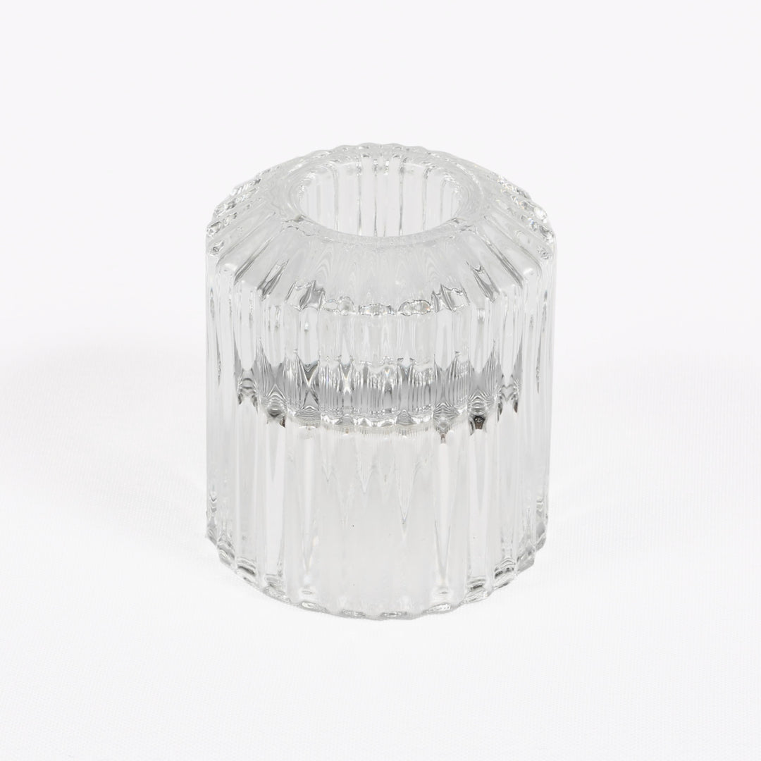 Reversible Glass Tea Light and Taper Candle Holder - Ribbed Drum (Style 2)