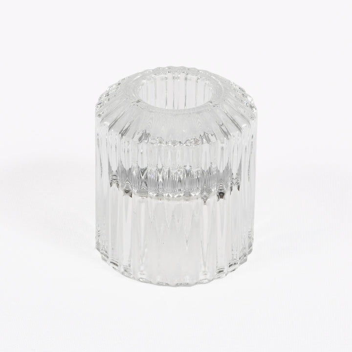 Reversible Glass Tea Light and Taper Candle Holder - Ribbed Drum (Style 2)