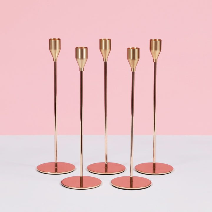 Taper Candle Holders Classic Flared Style - Gold (28cm), set of 5 taper candle holders
