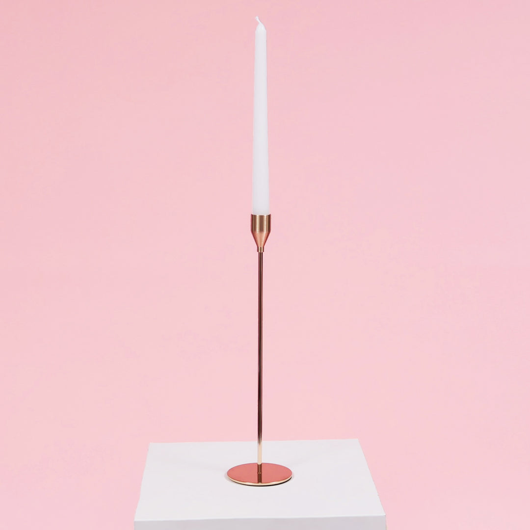 Taper Candle Holders Classic Flared Style - Gold (33cm), single candle holder with white taper candle