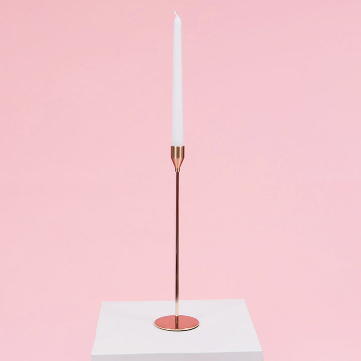 Taper Candle Holders Classic Flared Style - Gold (33cm), single candle holder with white taper candle