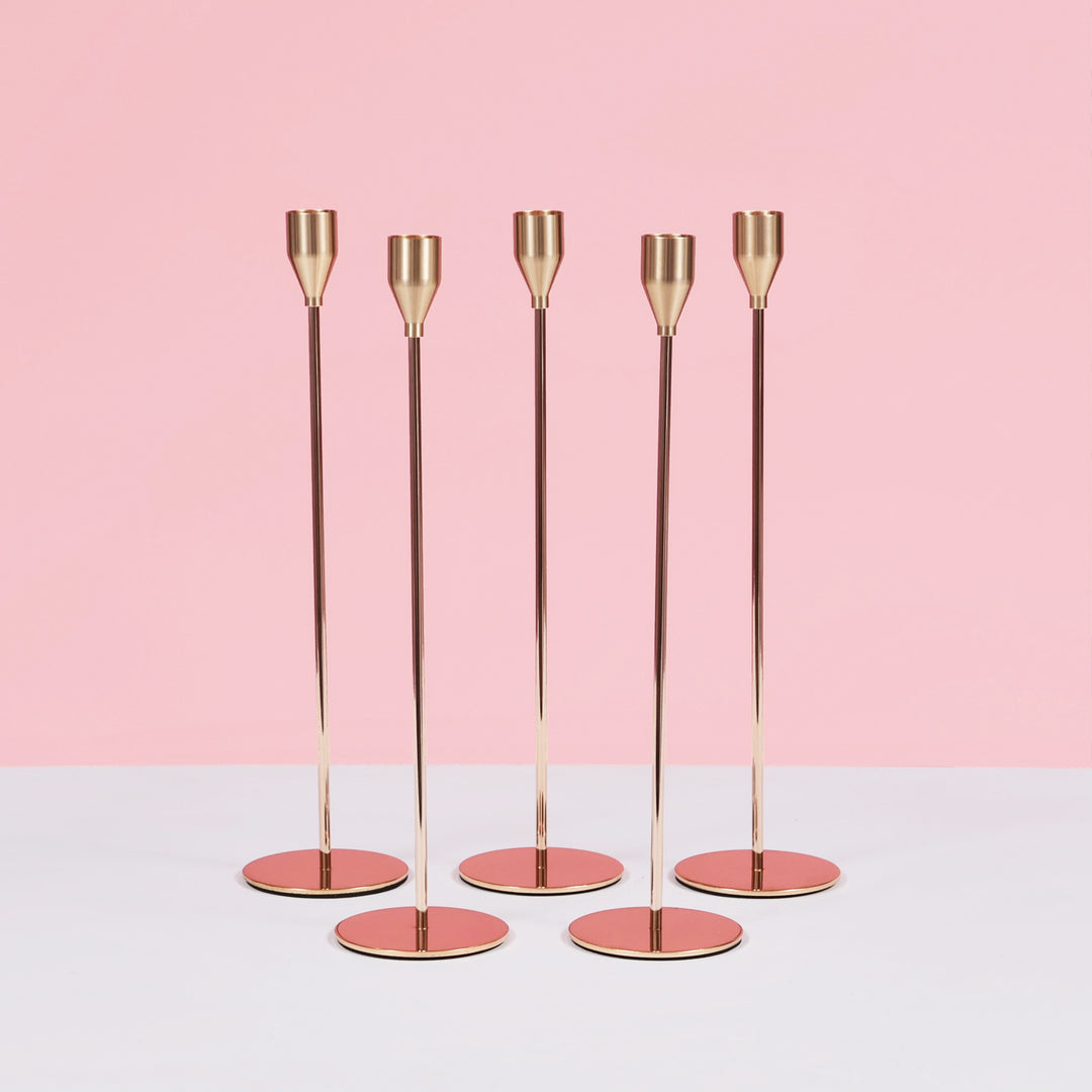 Taper Candle Holders Classic Flared Style - Gold (33cm), set of 5 candle holders