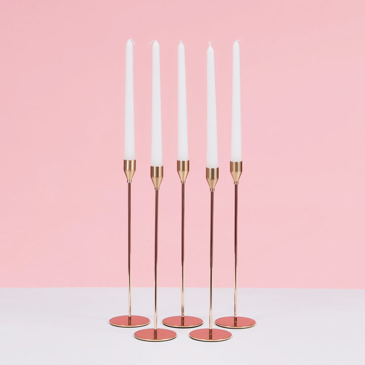 Taper Candle Holders Classic Flared Style - Gold (33cm), set of 5 candle holders with white taper candles