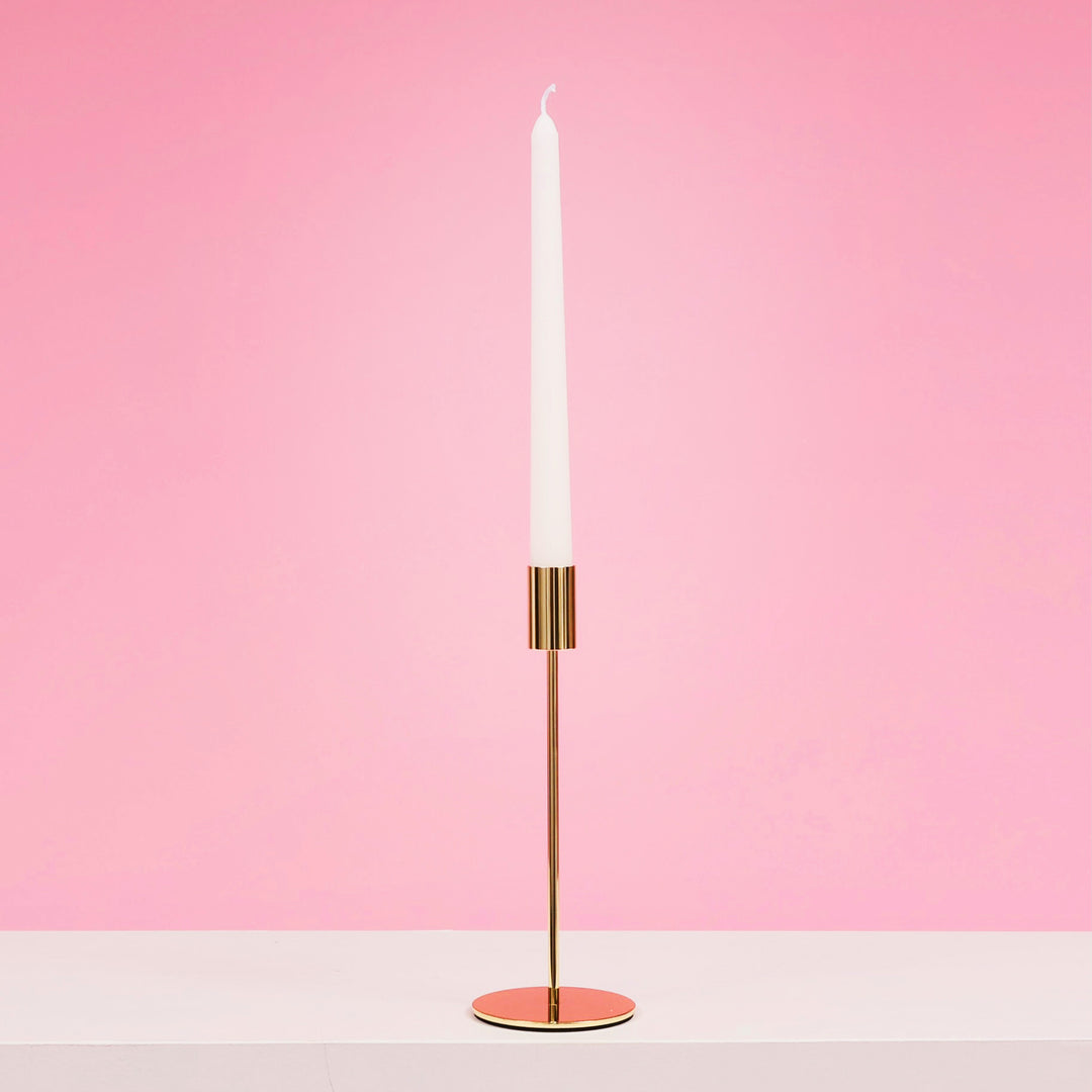 Taper Candle Holders Modern Straight Style - Gold (23cm) with taper candle