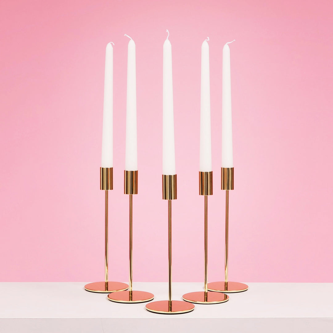 Taper Candle Holders Modern Straight Style - Gold (23cm) five candle holders with five taper candles