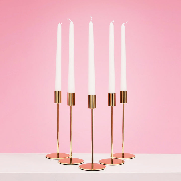 Taper Candle Holders Modern Straight Style - Gold (23cm) five candle holders with five taper candles