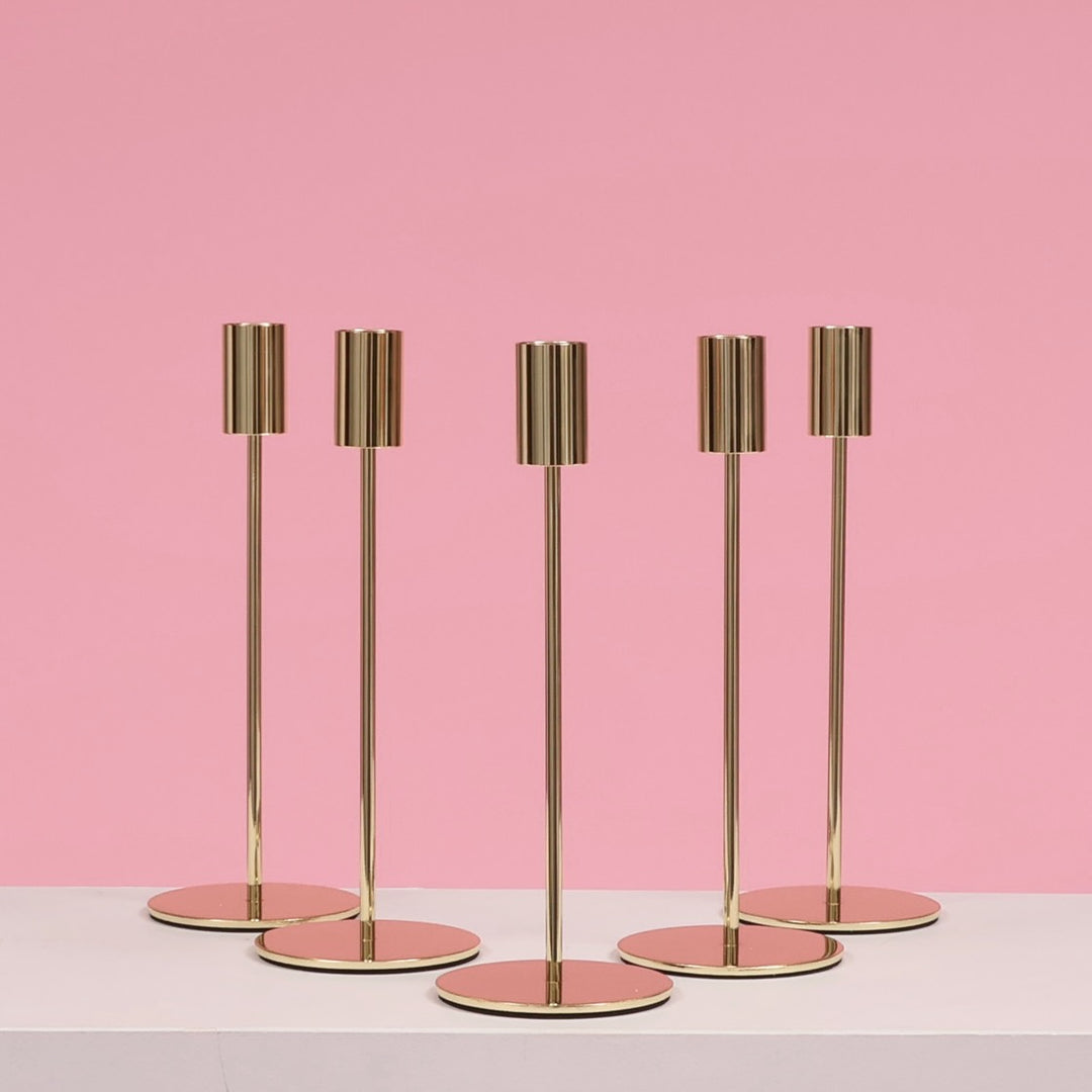 Taper Candle Holders Modern Straight Style - Gold (23cm)