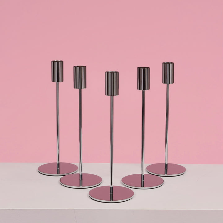 Taper Candle Holders Modern Straight Style - Silver (23cm)