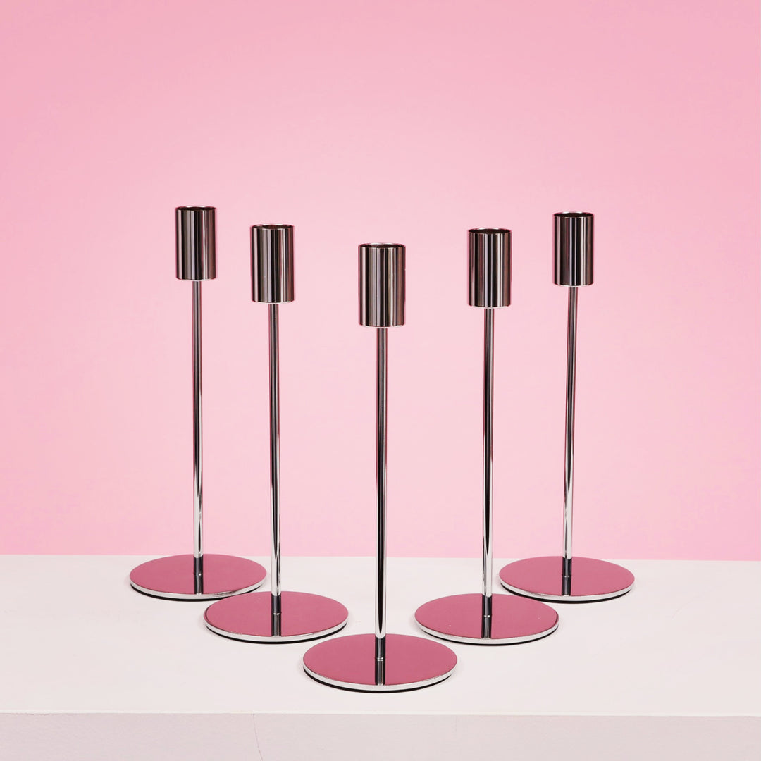 Taper Candle Holders Modern Straight Style - Silver (23cm) five candle holders