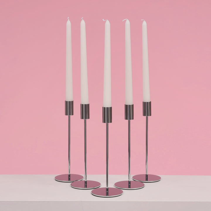 Taper Candle Holders Modern Straight Style - Silver (23cm)