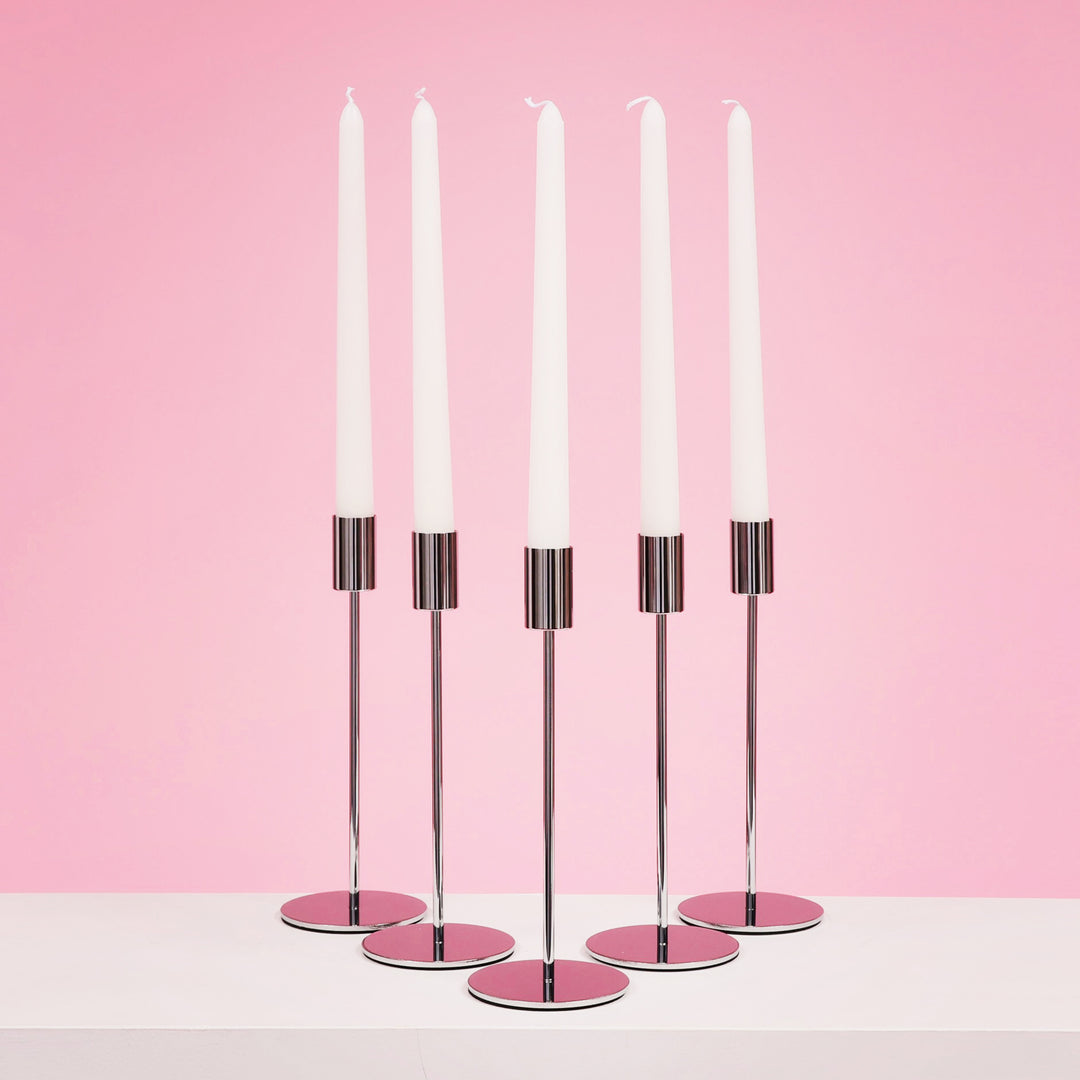Taper Candle Holders Modern Straight Style - Silver (23cm) five candle holders with five taper candles