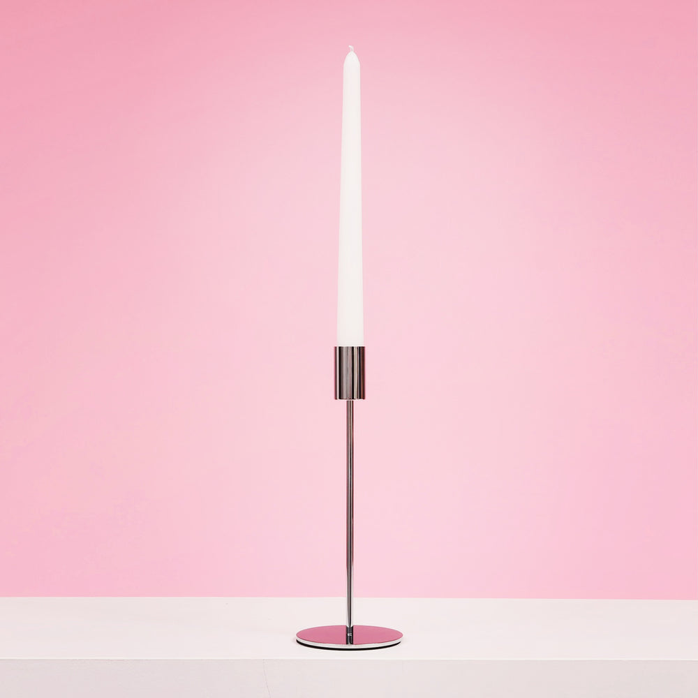 Taper Candle Holders Modern Straight Style - Silver (23cm) with taper candle