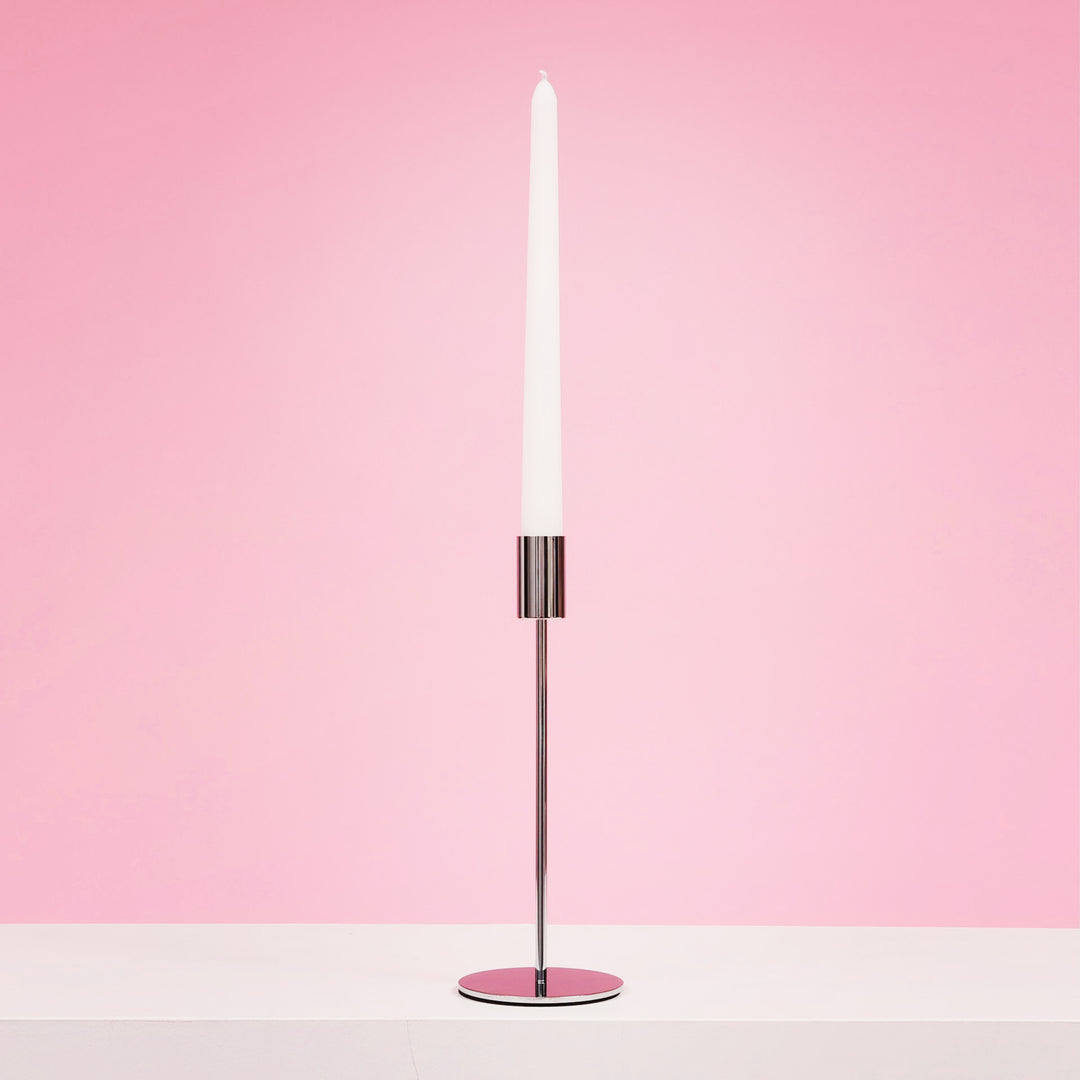 Taper Candle Holders Modern Straight Style - Silver (23cm) with taper candle