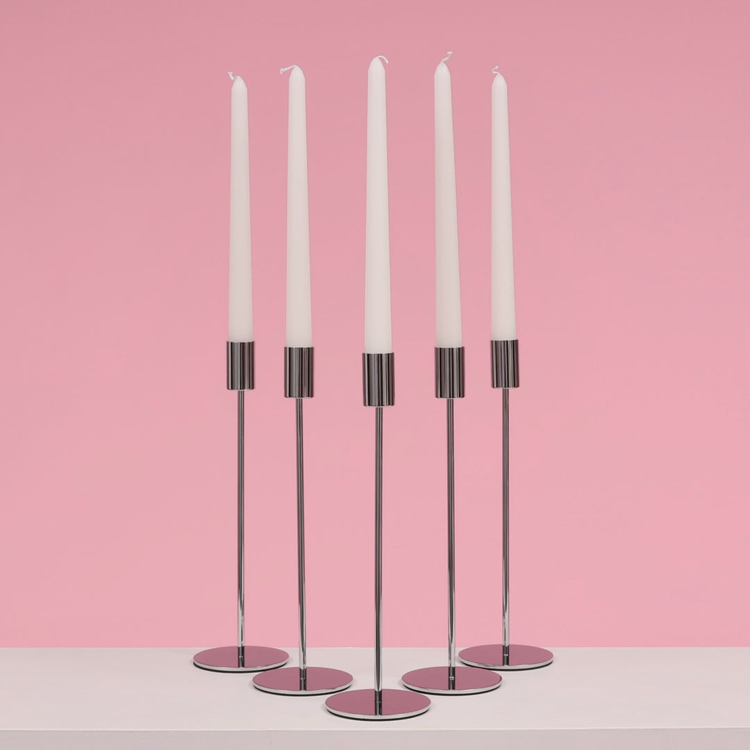 Taper Candle Holders Modern Straight Style - Silver (28cm)