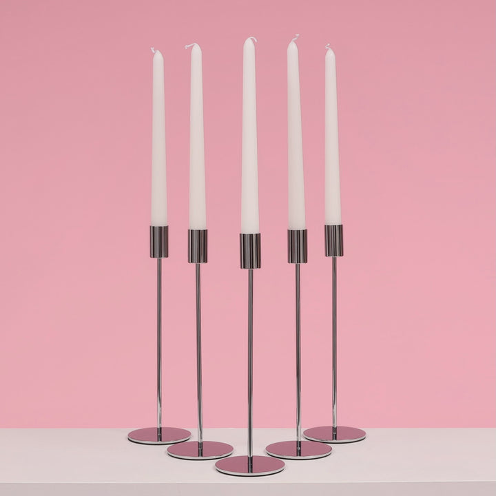 Taper Candle Holders Modern Straight Style - Silver (28cm)