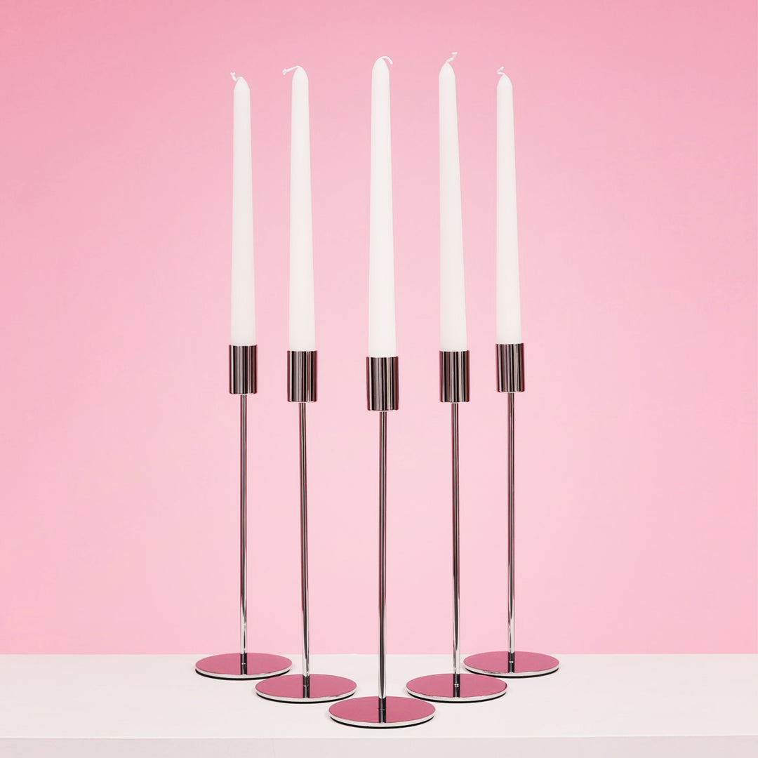 Taper Candle Holders Modern Straight Style - Silver (28cm) five candle holders with five taper candles
