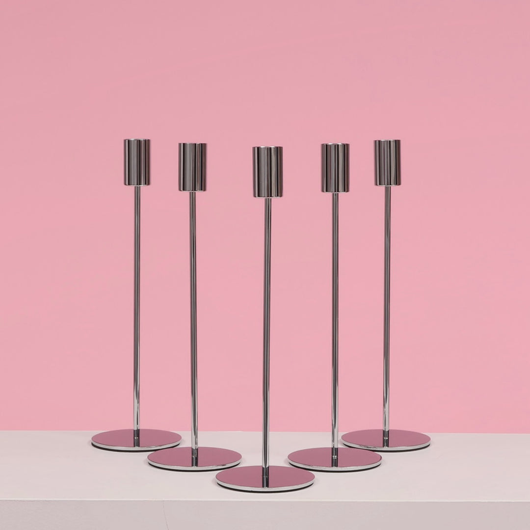 Taper Candle Holders Modern Straight Style - Silver (28cm)