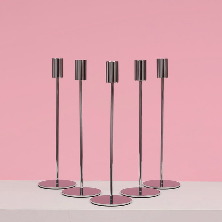 Taper Candle Holders Modern Straight Style - Silver (28cm)