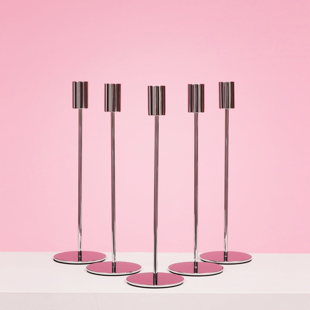 Taper Candle Holders Modern Straight Style - Silver (28cm) five candle holders
