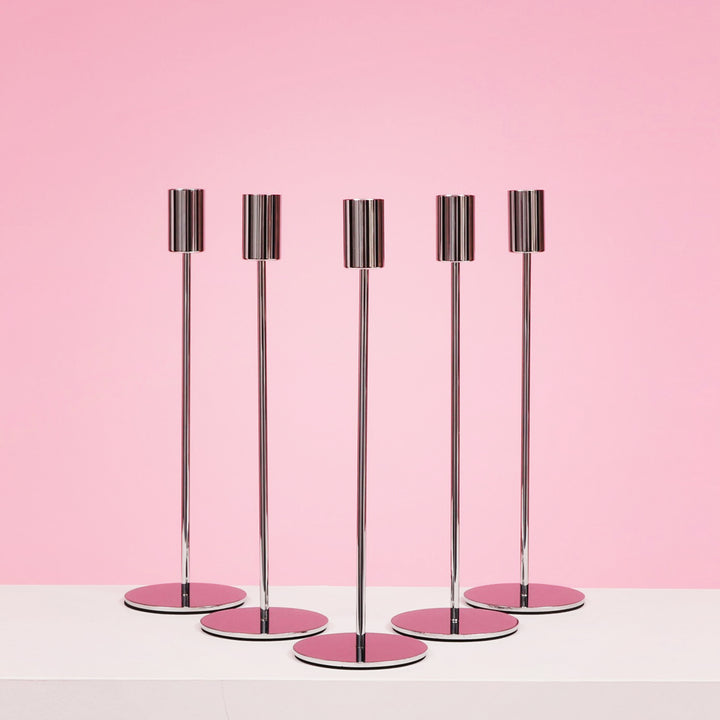 Taper Candle Holders Modern Straight Style - Silver (28cm) five candle holders