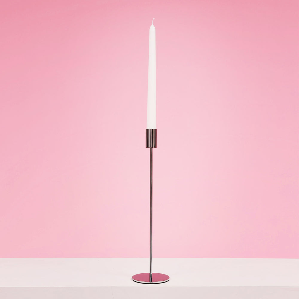 Taper Candle Holders Modern Straight Style - Silver (33cm) with taper candle