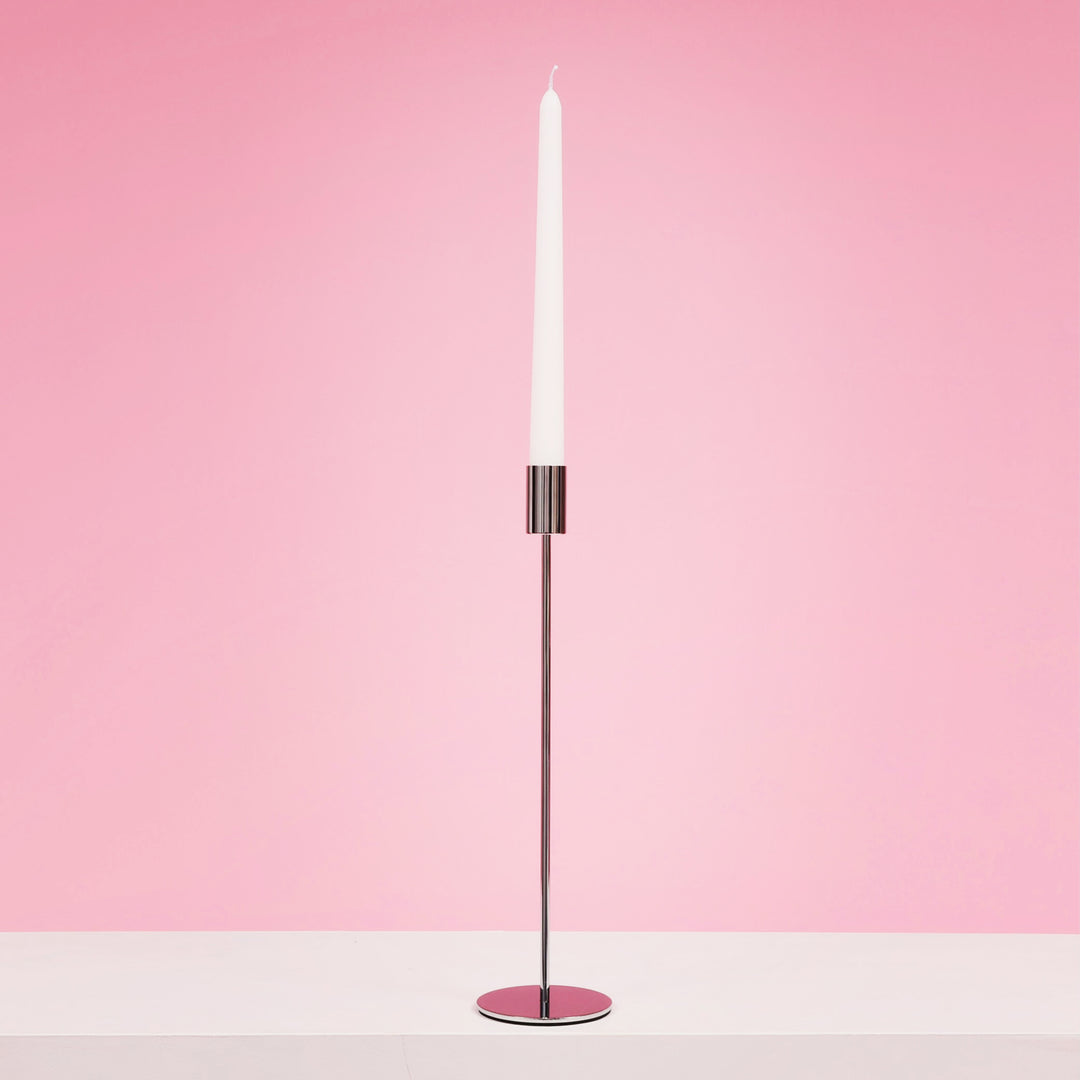 Taper Candle Holders Modern Straight Style - Silver (33cm) with taper candle