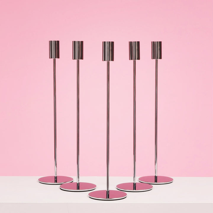 Taper Candle Holders Modern Straight Style - Silver (33cm) five candle holders