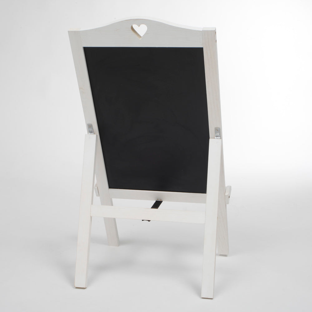 White Wooden Wedding Chalkboard Easel with Vintage Love Heart back