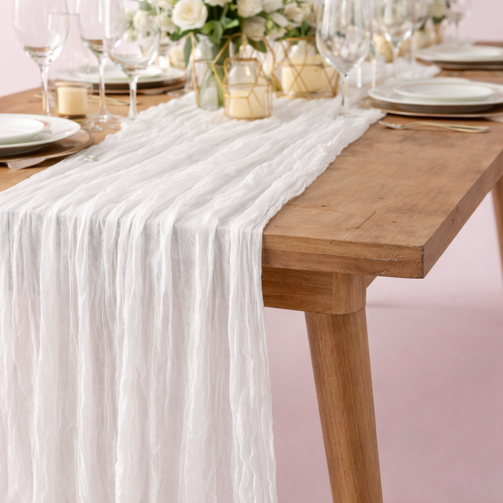 Cheesecloth Table Runner - Extra Long (12m) - White close up detail