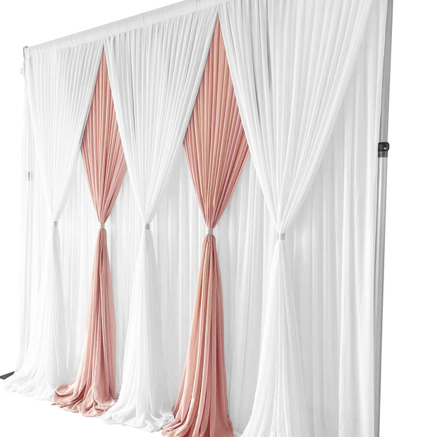 Chiffon Draping Backdrop Curtain 3mx3m With Ties - White On Blush. Right side view