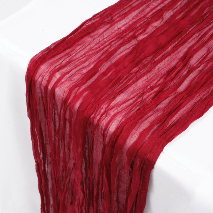 Cheesecloth Table Runner - Burgundy, close up