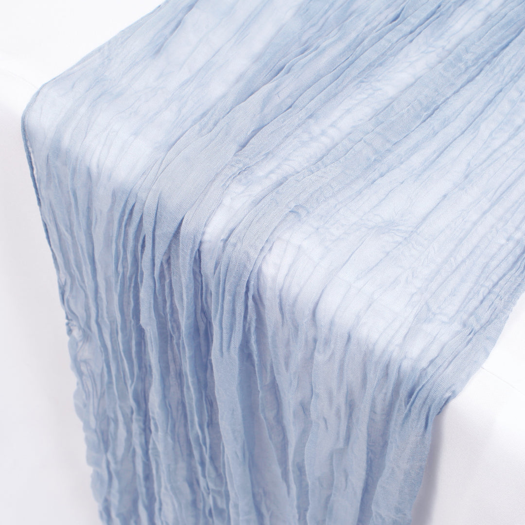 Cheesecloth Table Runner - Dusty Blue, close up