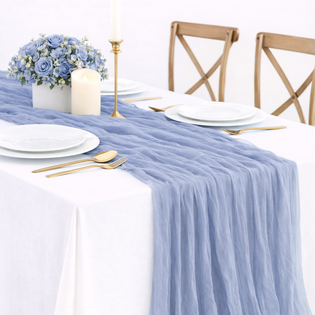Cheesecloth Table Runner - Dusty Blue
