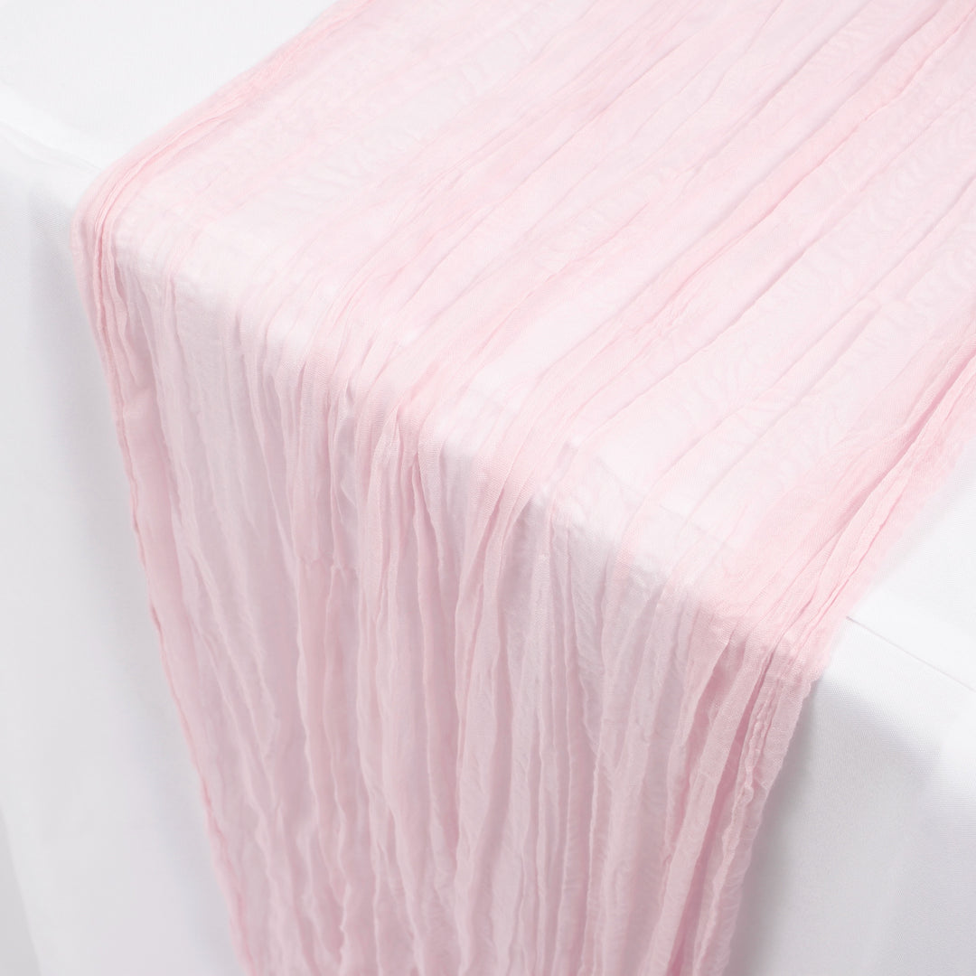 Cheesecloth Table Runner - Light Pink, close up