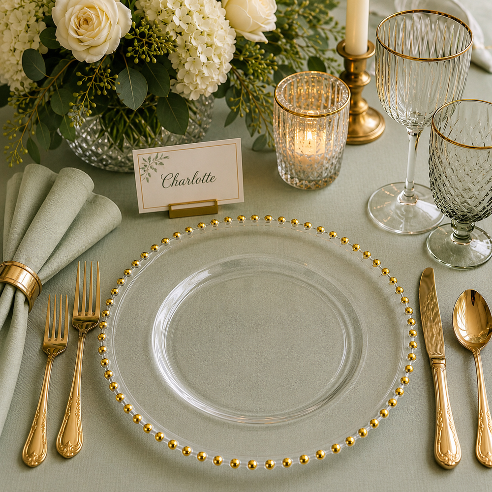 Clear Beaded Charger Plate Set - Gold (32cm) ambient 1