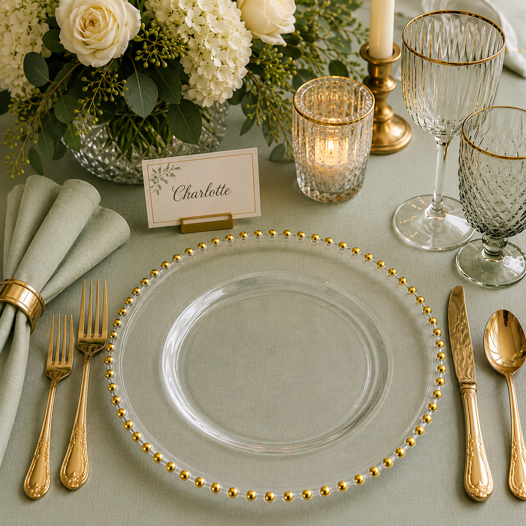 Clear Beaded Charger Plate Set - Gold (32cm) ambient 1