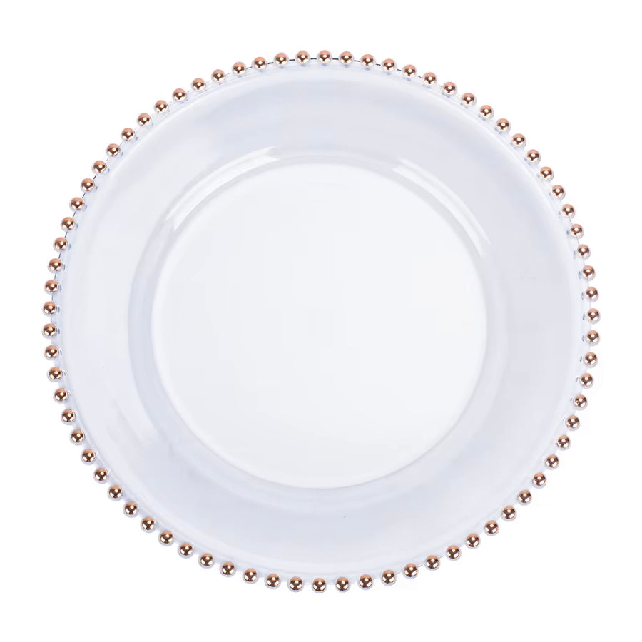 Clear Beaded Charger Plate Set - Rose Gold (33cm)