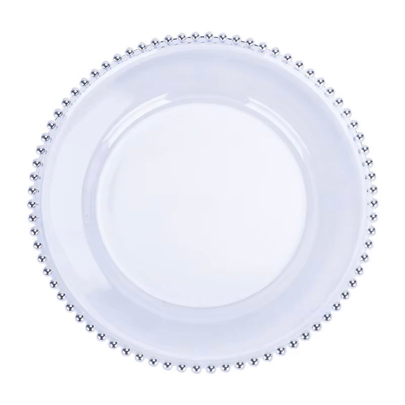 Clear Beaded Charger Plate Set - Silver (33cm)