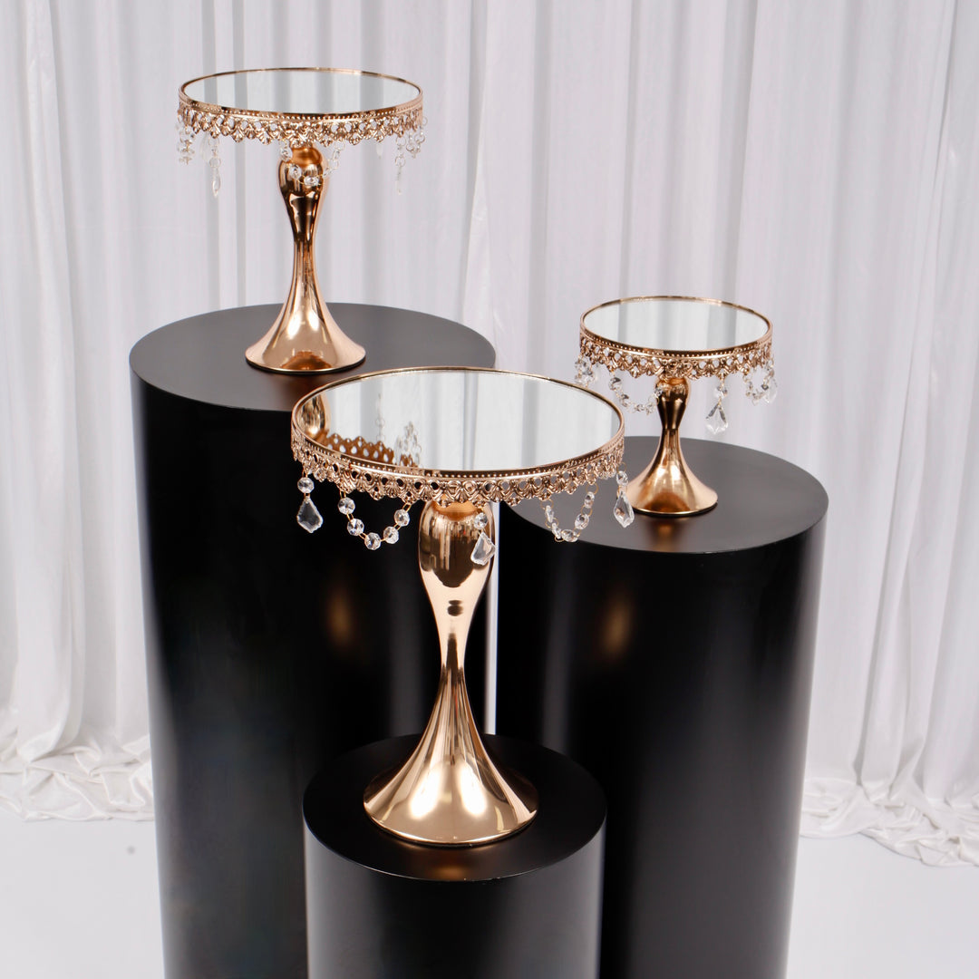 Gold Cake Stand 3 Piece Set. 20x20cm, 25x29cm, 30x39cm front view