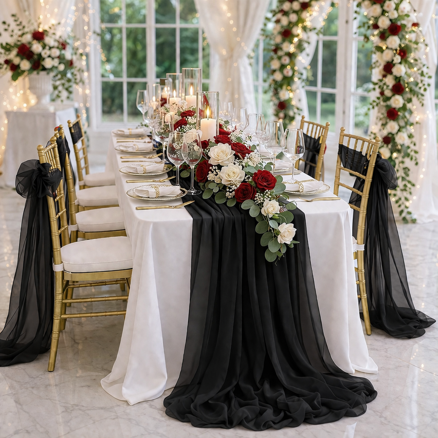 Black Chiffon Table Runner 70x300cm Styled Image 