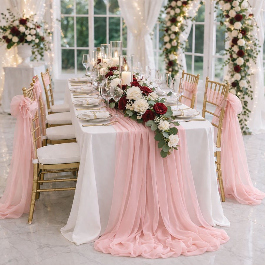 Blush Chiffon Table Runner 70x300cm Styled Image 
